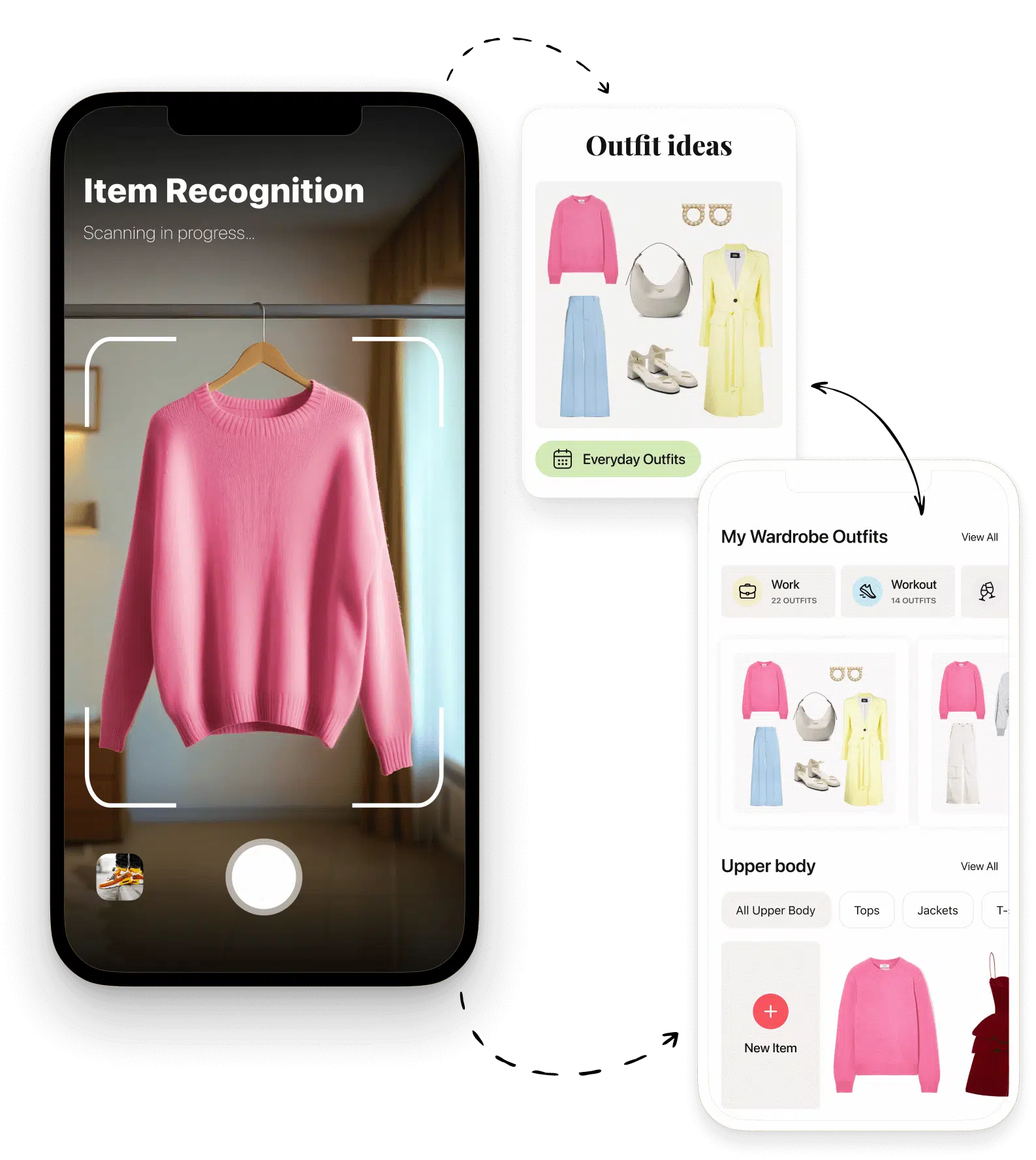 Style DNA wardrobe and outfit pairing app screens